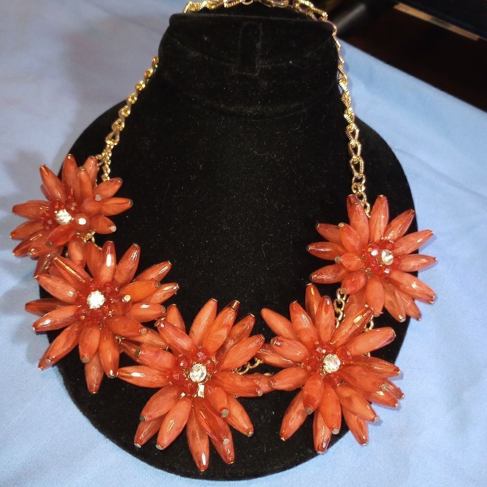 Large Statement Necklace Wfive Beaded Flowers, Nw… - image 6